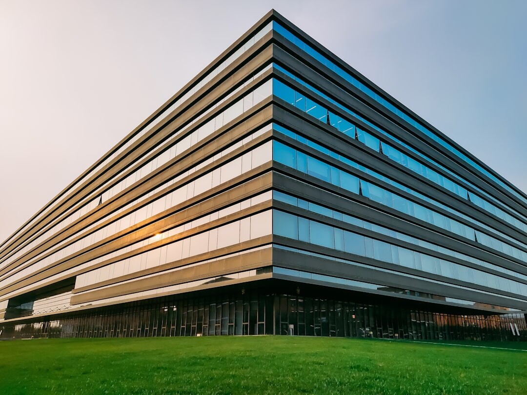 Modern media production office building exterior